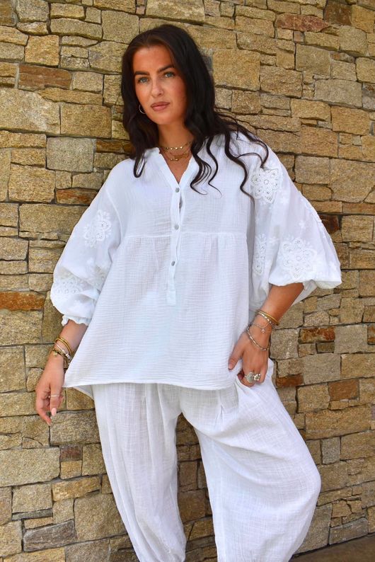 Mimi Pillow Cotton Sienna Batwing Blouse White